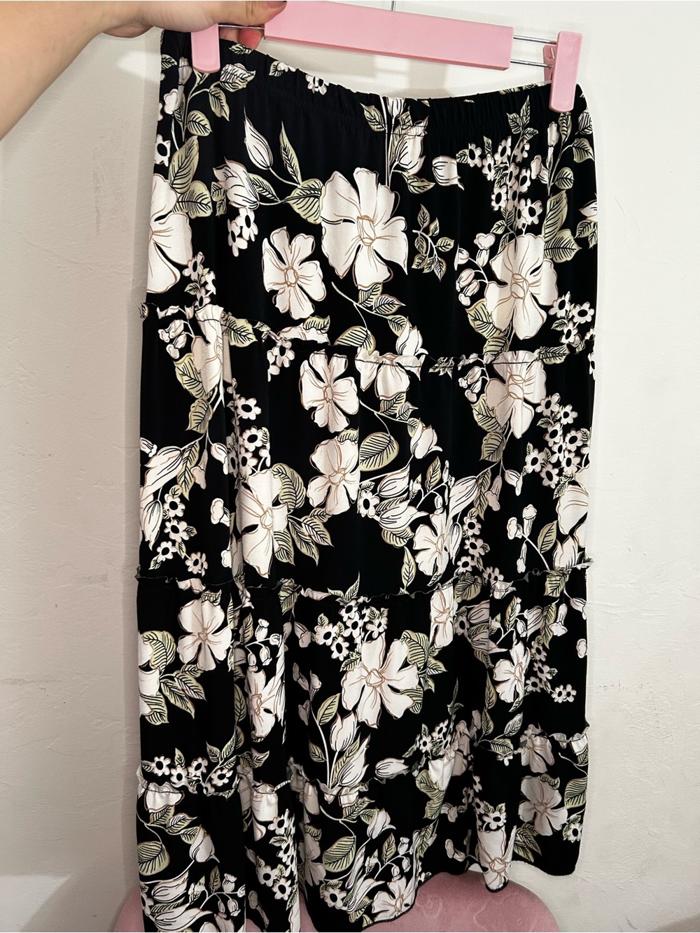 Claudia Richard Black Floral Maxi Skirt with Cream Blossoms